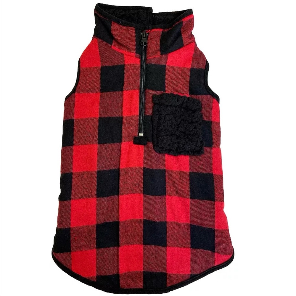 Woof Buffalo Check Pet Jacket - Medium - red/black checkered NWT